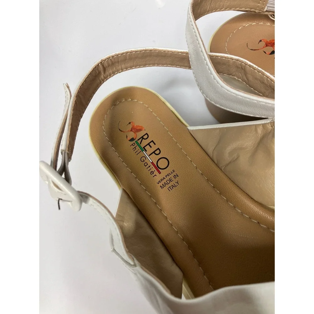 Repo Phil Gatier Platform Sandals Womens 40 White Leather Good Made in Italy